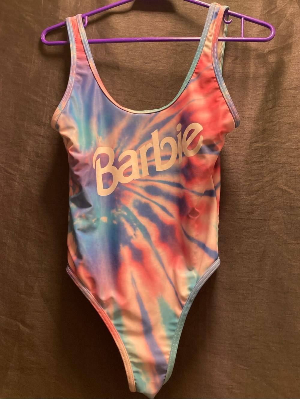 Barbie Tie-Dye Pastel Scoop Neck Bodysuit in Pink, Blue, Purple